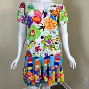 Jams World Women's Size XXL Flower Splash Hattie Dress Art Drop Waist Hawaiian